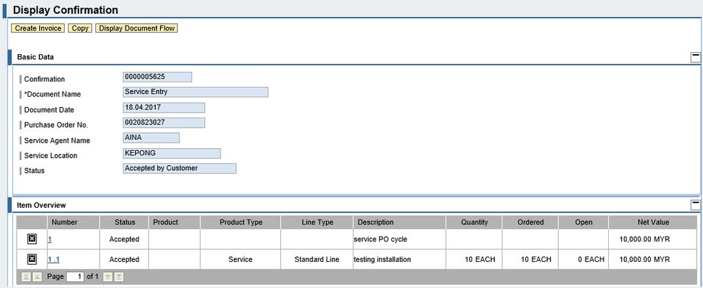 5.1. Display Confirmation screen displayed. Click on button - Create Invoice to perform e-invoice process. 5.1 6.