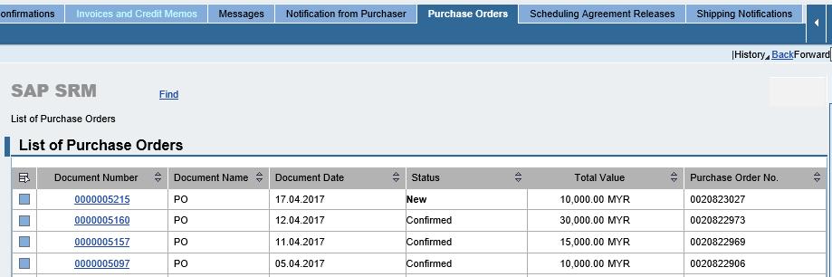 4.2 Click on tab - Purchase Orders. To display the list of e-po 4.