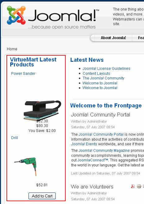 Diagram 12 The VirtueMart Latest Products Module would be displayed on the specific location of website, in this case it