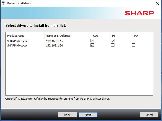 Table of contents Windows / Select the software to be installed Installing the printer driver / PC-Fax driver (common procedure) Standard installation / Advanced installation 1 Click the [Standard