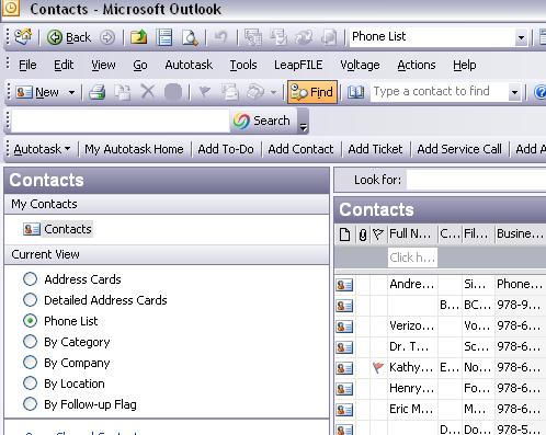 Outlook Contact Phone List
