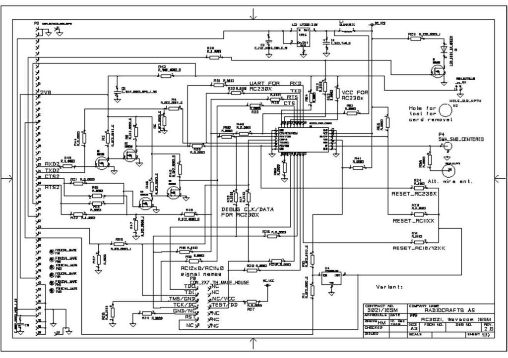 RC-IESM Circuit Diagram The circuit diagram of the RC-IESM board is shown in figure 6. A full resolution schematic is found in RC_IESM_2_0.zip available from Radiocrafts webpage.