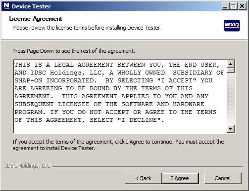 - Step 1: Install the Drivers and the Device Tester The License Agreement for the Device Tester is displayed. Figure 2.