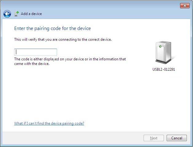 Chapter 3 Preparing to Use the USB-Link 2 The Enter the pairing code for the device screen is displayed.