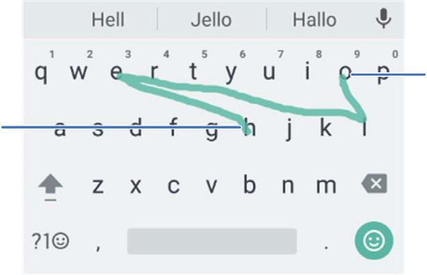 the convenience of single-hand typing. Gesture Typing The Google keyboard supports the gesture typing feature. You use this feature to input a word by sliding through the letters.