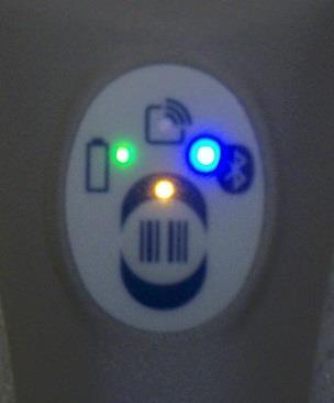 Yellow Barcode light (solid yellow when Barcode function is operational; in this state, the Barcode button can be used to read a Barcode.