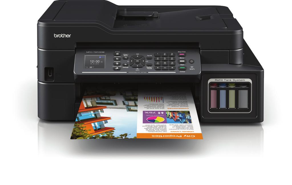 A4 wireless all-in-one colour inkjet printer The MFC-T910DW is the perfect solution for the home or small office with print, copy, scan and fax requirements.