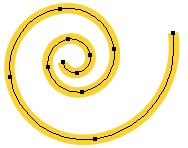 Use the Stroke settings in the Control panel to color and stroke the path. When you drag, the spiral is shown in outline mode (above, left).