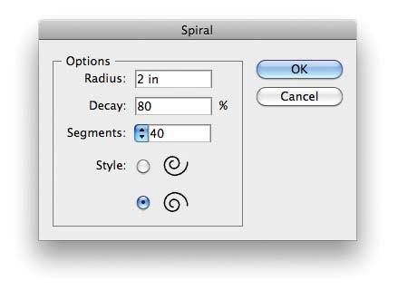 Control the spiral shapes The Spiral tool draws with the settings in the Spiral dialog box, so it s a good idea to play with those settings and see if you can control the results.