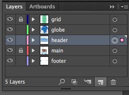 4 Layers Use the Layers panel (Window > Layers) to list, organize and edit the objects in a document. Think of layers as clear folders that contain artwork.