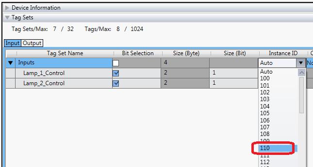 14. On the Inputs Tag Set, click Auto in the Instance ID