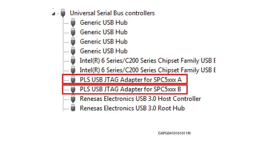 Adapter for SPC5xxx B (see Figure 14) Figure 14. PLS USB JTAG Adapter- COM Ports 13.