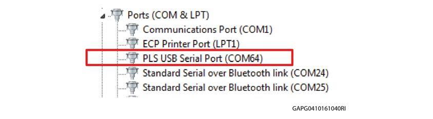A new COM port appears, and Windows will install the new drivers automatically.