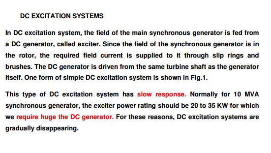7. With necessary diagrams, briefly describe DC excitation systems, AC excitation systems and