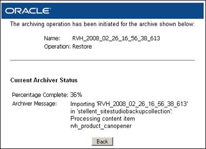 Viewing the Server Configuration Details The progress of the restore operation is shown (Figure 7 3).