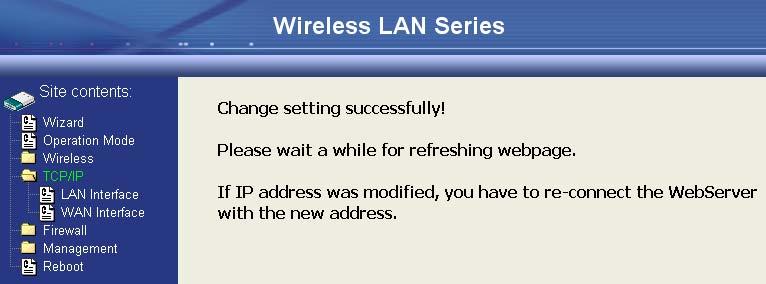8. Wait for refreshing web page. 9. Access the web server by new IP address 192.