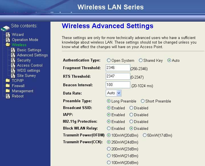 Advanced Settings These settings are only for more technically advanced users who have sufficient knowledge about wireless LAN.