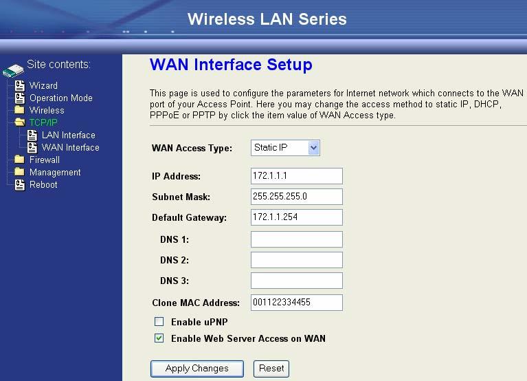 2. Clone MAC address for Static IP WAN access