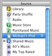 4. In the itunes playlist Source panel, select the ipod icon. 5.