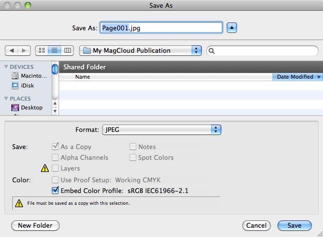 Save Your Pages as JPEG Files: 1. If you are using the MagCloud template, make sure you hide or delete the folder called DELETE BEFORE SAVING in the Layers panel.