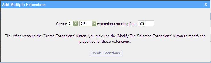 2. Add Multiple Extensions Go to Extensions VOIP Extensions Add Multiple Extensions.