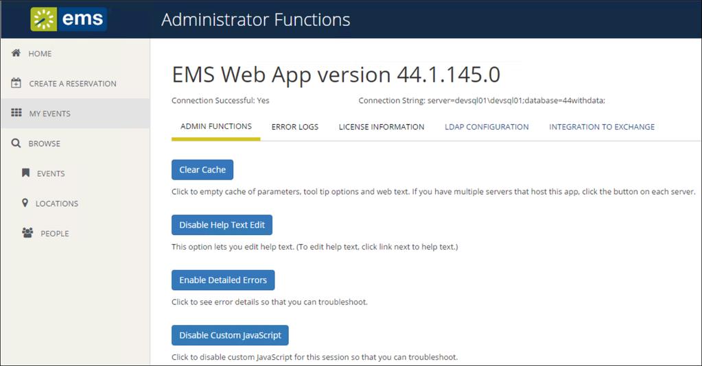 CHAPTER 17: Configure Help Text Administrator Functions Page with Disable Help Text Edit Button Showing NAVIGATE TO PAGES IN EMS WEB APP AND CUSTOMIZE HELP TEXT 1.