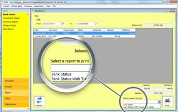 User Guide. 41 Topic : How do I print out my bank status? 1. Click Report Activity -> Click Bank Status module 2.