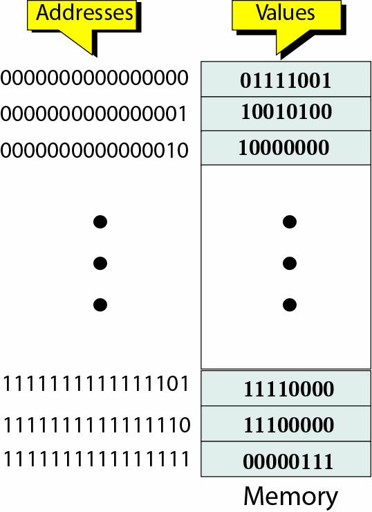 Main memory Note: Memory addresses are defined using unsigned binary integers.