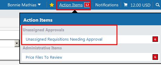 Locate requisitions you need to approve [Begin at 1, top right of page] Click on Action Items My
