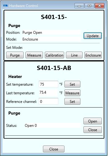 Currently supported hardware options are 1. Motorized purge - Open or close the purge mechanism and read its current position 2.