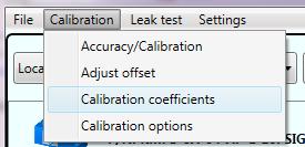 3. Clear coefficients The user may display and optionally clear the results of a previous calibration via the Calibration menu. A window will display the current values for offset and gain.