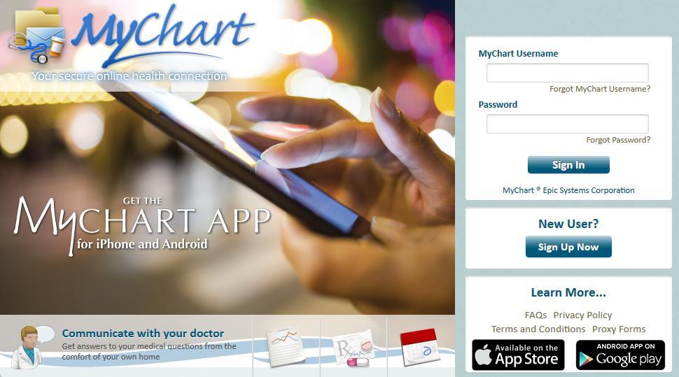 After selecting the MyChart Login & FAQ link, you will be forwarded to the MyChart Login Page.