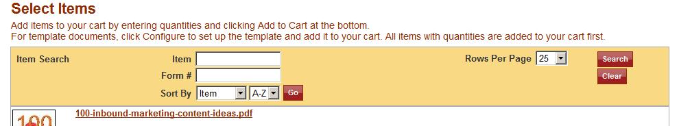 Reordering a Print Job From the Select Items page enter a quantity in