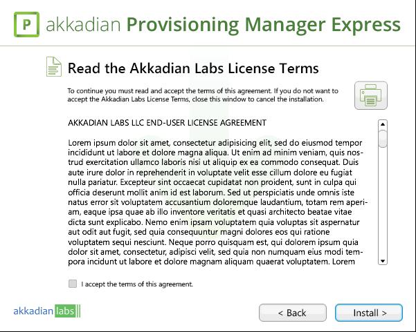 Step 4 - Choose the location to install akkadian Provisioning Manager Express 4.5 or click Next to accept the default location. Figure 5.0.