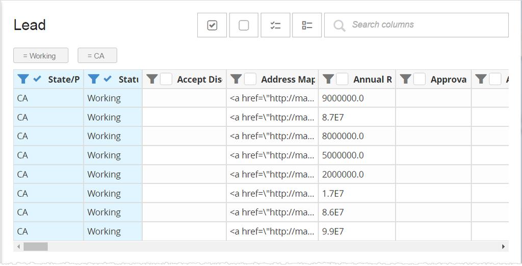 Note: The filter operators will vary based on whether the column selected is a measure or an attribute.