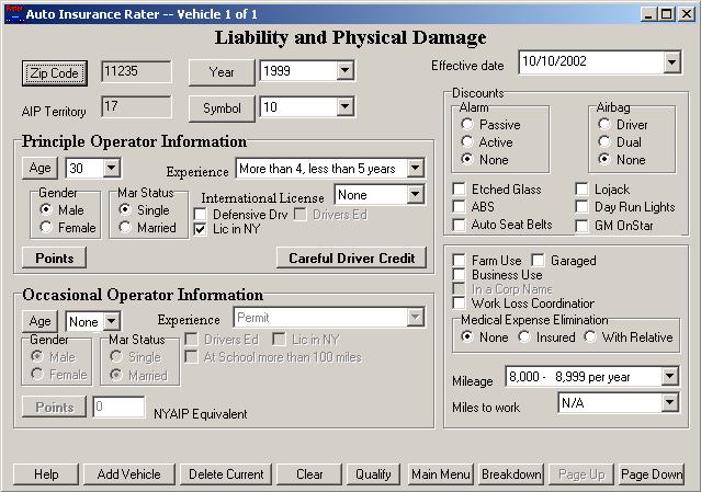 3) You should now be in the Liability and Physical Damage screen (shown below).