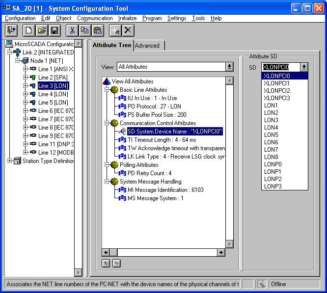 1MRS756638 MicroSCADA Pro SYS 600 9.3 3.5.1.1. Selecting driver for line 1. Start System Configuration Tool, see Fig. 3.5.1.-4. Fig. 3.5.1.-4 System Configuration Tool A060660 2.