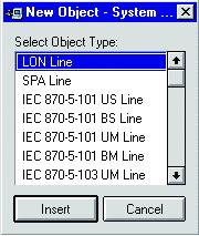 1MRS756638 MicroSCADA Pro SYS 600 9.3 Fig. 3.6.-2 Select the line type and click Insert LON_Line Stations in LON lines Fig.
