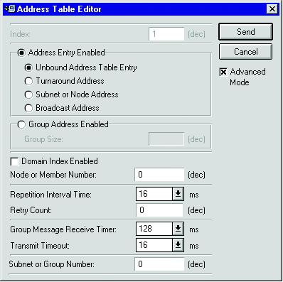 1MRS756638 MicroSCADA Pro SYS 600 9.3 Address table editor page Fig. 3.7.9.-5 LON Clock Master Address Table Editor Address_Table_editor Index range: 0... 14 Node or Member Number range: 0.