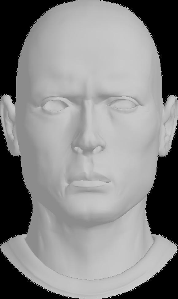 Figure Ten: Head with diffuse lighting only. Figure Twelve: Head with ambient occlusion with a limit on the range of occlusion.