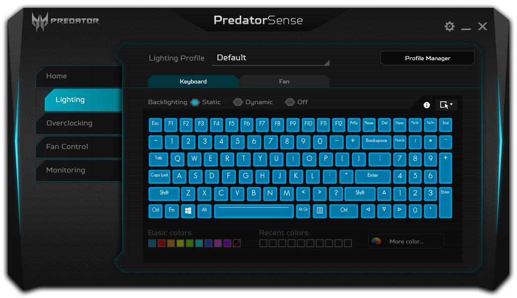 Adjusting the keyboard backlight Select Lighting to see keyboard lighting options.
