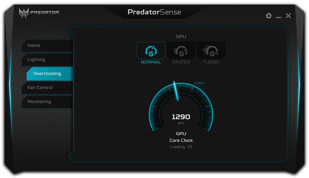 40 - PredatorSense Overclocking Your computer s GPU supports overclocking. You can change the overclocking level using the menu on the main page, or select the Overclocking tab for more information.
