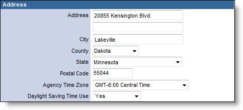 In the Address section, from the Daylight Saving Time Use drop down menu, select whether your service is using daylight savings time at this time.
