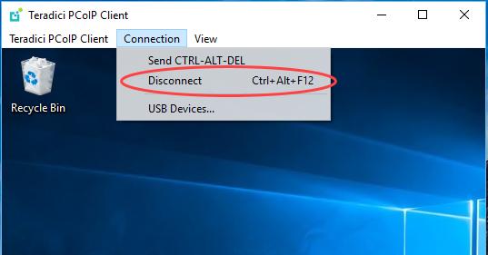 Disconnecting a Session To disconnect a PCoIP session from either client, but still leave the PCoIP Software Client