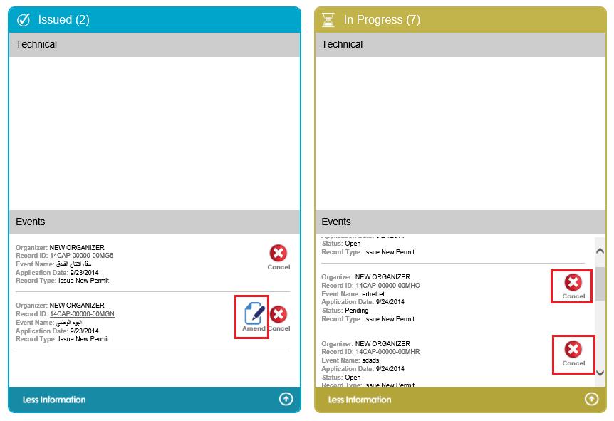 18. In Issued, In Progress, Saved and Cancelled sections, the user will be able to cancel