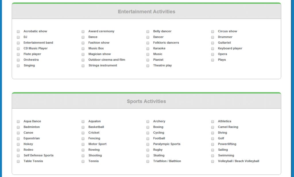 Based on the selection, chose the activities that are related