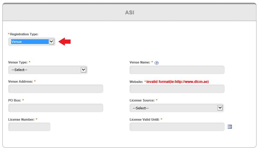 Figure 4: Registration Type-Organizer Option For the Registration of type Venue, fill the required fields shown below, and add the Sub Venues belonging to the venue (The name of
