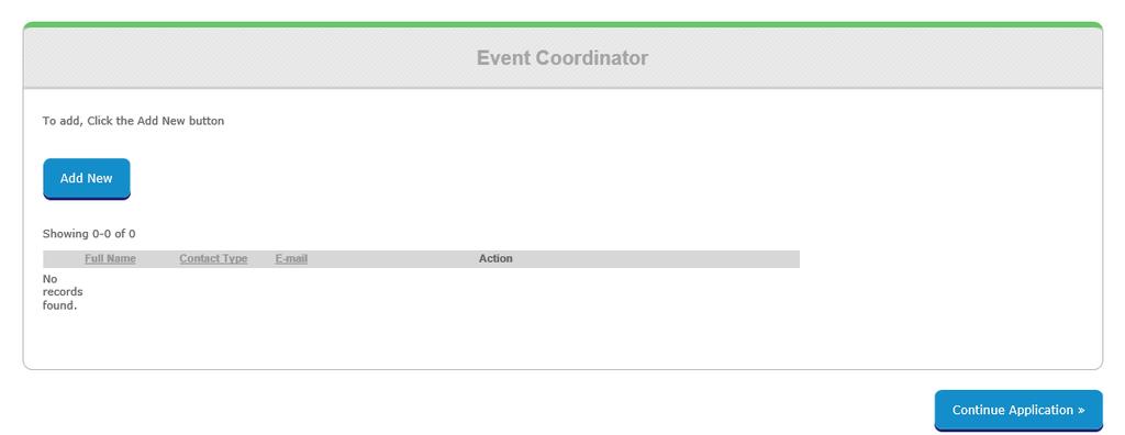 Click Add New to add event coordinator information.