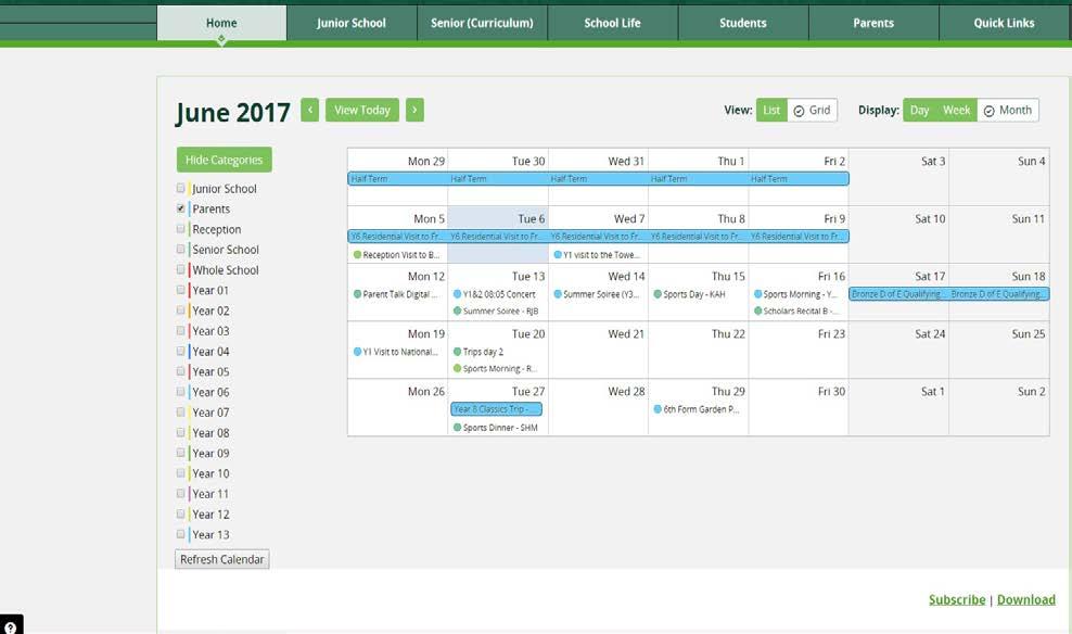 Part 4: School calendar In addition to the calendar on the school website, you can see upcoming events in the school calendar via Firefly. It is important to note that we use http://www.