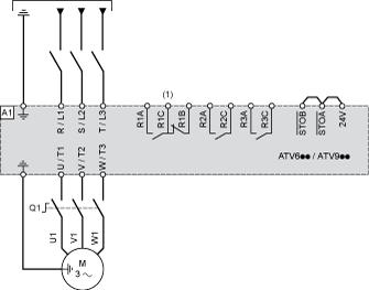 Connections and Schema Single or Three-Phase Power Supply with Downstream Breaking via Switch Disconnector Connection diagrams conforming to standards EN 954-1 category 1 and IEC/EN 61508 capacity